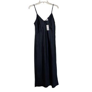 A New Day Nightgown Womens Size Small Black Sleeveless Satin Side Slit